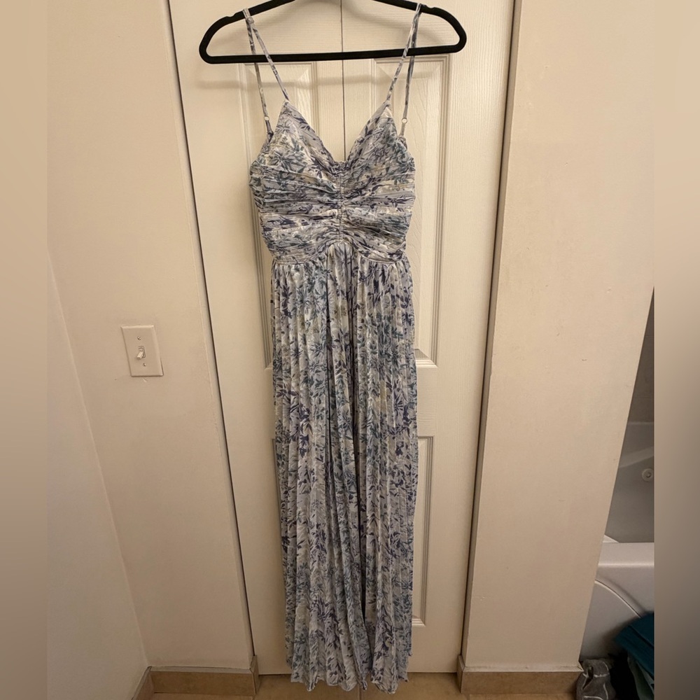 She + Sky White and Blue Floral Maxi Dress